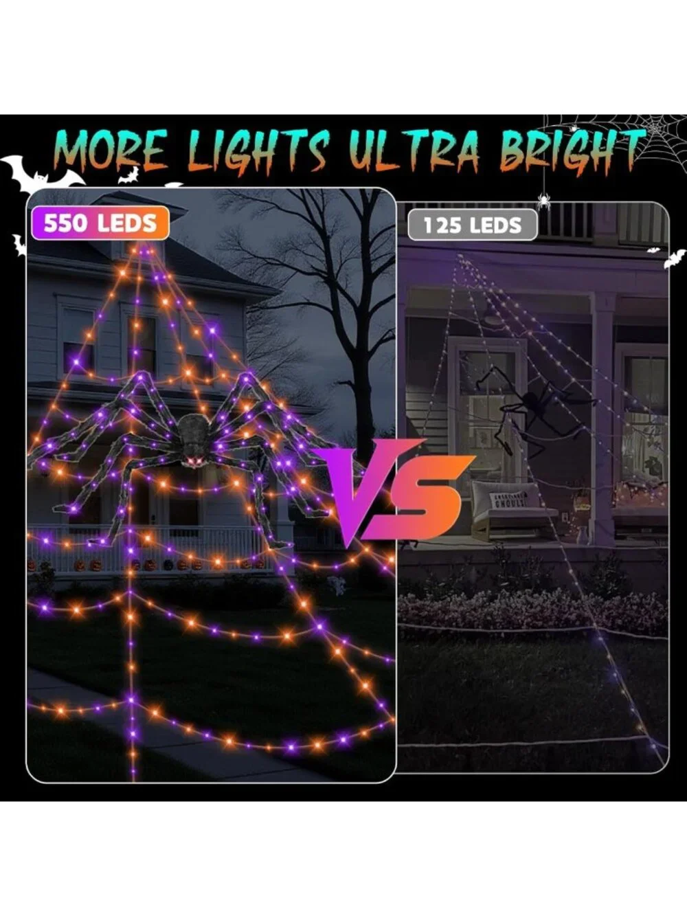 Giant Glowing Spider Outdoor Halloween Decorations with Spider Web Lights